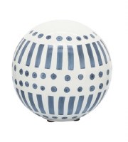 5" Dark Blue and White Ceramic Stripes and Dots Orb