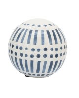 4" Dark Blue and White Ceramic Stripes and Dots Orb