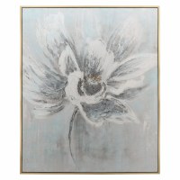 62" x 52" Gray Flower Canvas Wall Art in Gold Frame