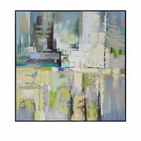 51" Square Multicolor Blue and Green Abstract Oil Painting Canvas Framed Wall Art