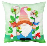 14" Square Multicolor Gardening Gnome Spring Flowers and Birds Pillow