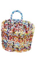 21" Oval Multicolor Cotton Woven Storage Basket With Handles