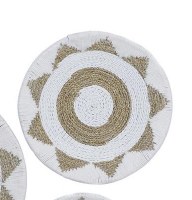 20" Round White and Natural Woven Hemp Sunflower Wall Decor