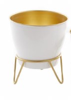 11" White and Gold Metal Planter With Gold Metal Stand