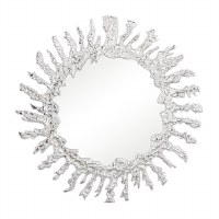 34" Round Silver Metal Sunburst Wall Mirror