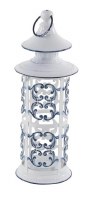 20" White and Dark Blue Metal Farmhouse Candleholder Lantern