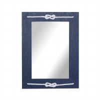 31" x 23" Dark Blue Wood With White Rope Detail Wall Mirror