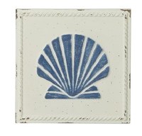 12" Square White and Blue Metal Scallop Wall Plaque