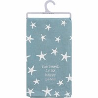 26" x 20" Aqua The Beach Is My Happy Place Starfish Kitchen Towel