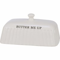 7" White Ribbed Ceramic Butter Me Up Butter Dish