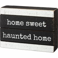 6" Home Sweet Haunted Home Wood Box Plaque Halloween Decoration