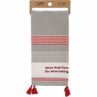 28" x 20" Santa Stops Here For Wine Tasting Striped Kitchen Towel with Tassels