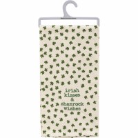 26" x 20" White with Green Shamrocks Irish Kisses Kitchen Towel