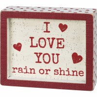 5" x 6" White with Red Hearts I Love You Rain or Shine Wood Box Plaque