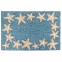 20" x 30" Aqua Starfish Border Capri Indoor/Outdoor Rug