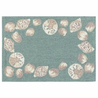 20" x 30" Aqua Seashell Border Capri Indoor/Outdoor Rug