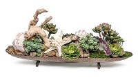 27" Faux Succulents and Shells in Oval Copper Boat