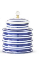 Blue and White Ribbed Ceramic Jar With Crystal Knob Lid
