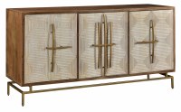 69" Triple White Pattern Door Brown Wood Credenza