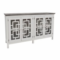 72" White Four Cutout Glass Door With Gray Top Credenza