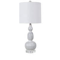 31" White Ribbed Ceramic Lamp on Acrylic Base