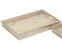 14" x 20" Whitewash Wood With Silver Bead Rim Tray