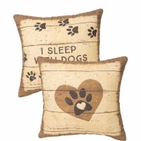 12" Square I Sleep With Dogs Rustic Paw Print Pillow