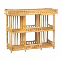 45" Natural Rattan Two Shelves Console