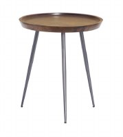 18" Round Gray Wood Top Antiqued Gunmetal Three Leg Accent Table