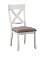 18" Distressed White "X" Back Chair With Gray Brown Cushion