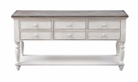 60" Distressed White With Gray Top Six Drawer One Shelf Console Table