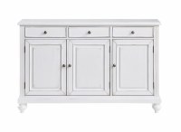 56" Distressed White Three Drawer Panel Door Credenza