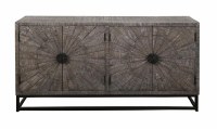 66" Brown Gray Wood Sunburst Four Door Credenza With Metal Base