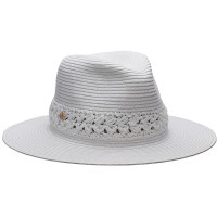 2.75" Brim White Braided Straw Melborne Safari Hat With Crocheted Band