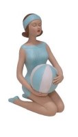 9" Light Blue Kneeling Vintage Lady Holding a Beach Ball