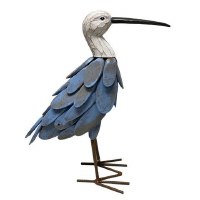 15" Distressed Blue and White Driftwood and Metal Shorebird