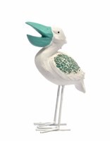 10" White and Mint Mosaic Wing Standing Pelican