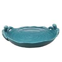 18" Turquoise Ceramic Platter With Sea Turtle Handles