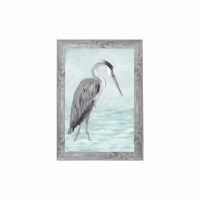 42" x 30" Gray Heron on Aqua Background 2 Gel Textured Coastal Print With Gray Frame