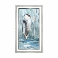 40" x 20" Gray Heron on Blue Background 2 Gel Print With Gray Frame