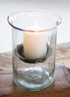 8" Slim Clear Original Glass Hurricane Candleholder With Metal Insert