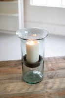 15" Clear Original Glass Hurricane Candleholder With Metal Insert