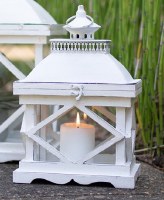 Distressed White Wood and Glass Rustic Lantern