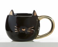 13 oz Black With Gold Accents Ceramic Cat Mug