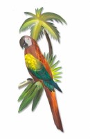 35" Red, Yellow and Green Macaw in Palm Tree Tropical Metal Wall Art Plaque