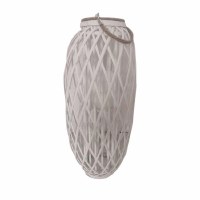 27" White Rattan and Glass Candle Holder Lantern