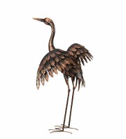 28" Bronze Metal Crane With Wings Down