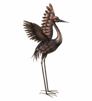 28" Bronze Metal Crane With Wings Up