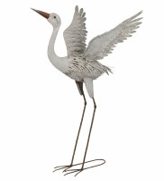 37" White Metal Egret With Wings and Head Up