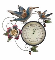 12" Antiqued Multicolor Metal Hummingbird Wall Thermometer